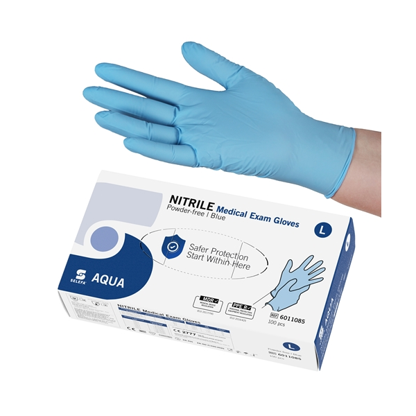 Selefa AQUA Blue nitril, storlek L – 100 st
