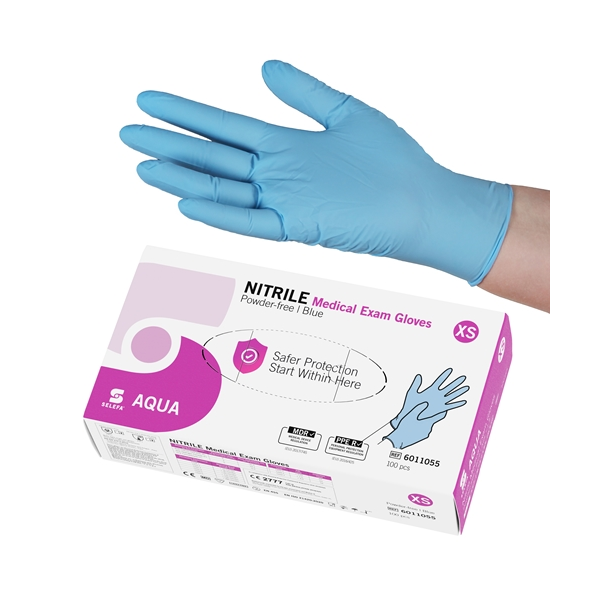 Selefa AQUA Blue nitril, storlek XS – 100 st